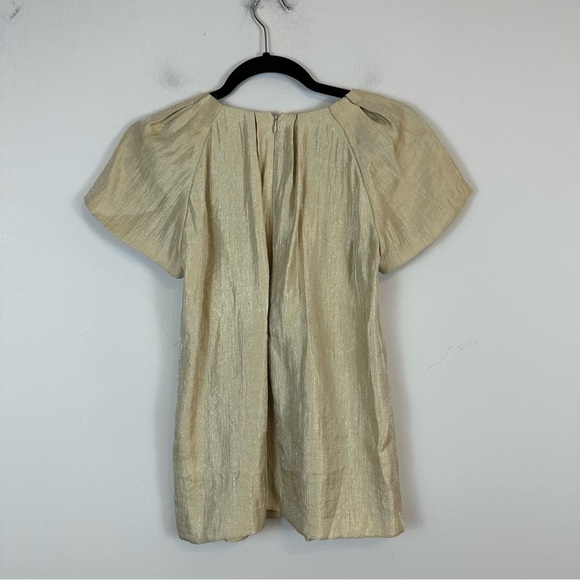 Club Monaco | Gold Sparkle Short Sleeve Pintucked Blouse Size XS - Picture 5 of 5